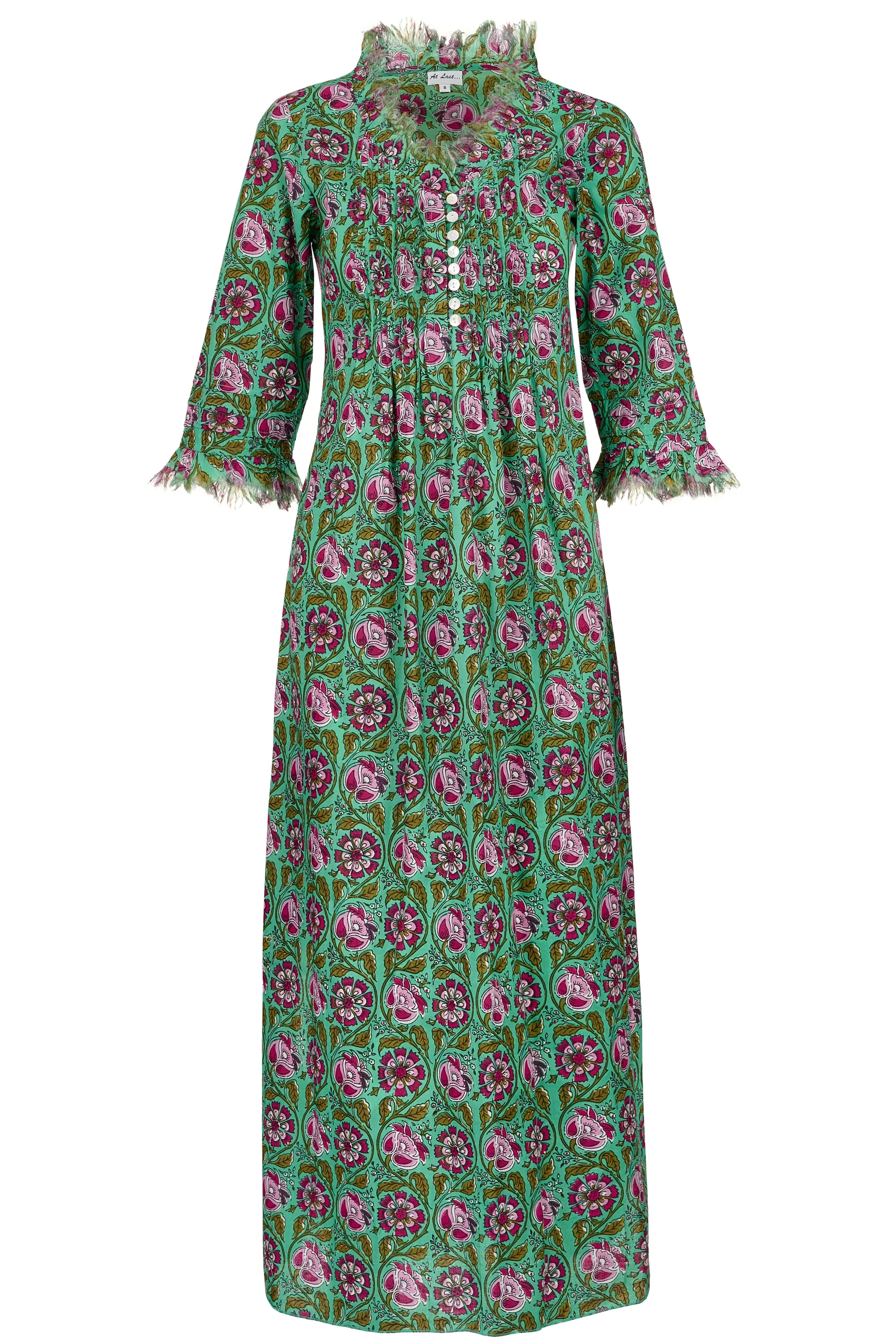 Cotton Annabel Maxi Dress in Green & Pink Flower