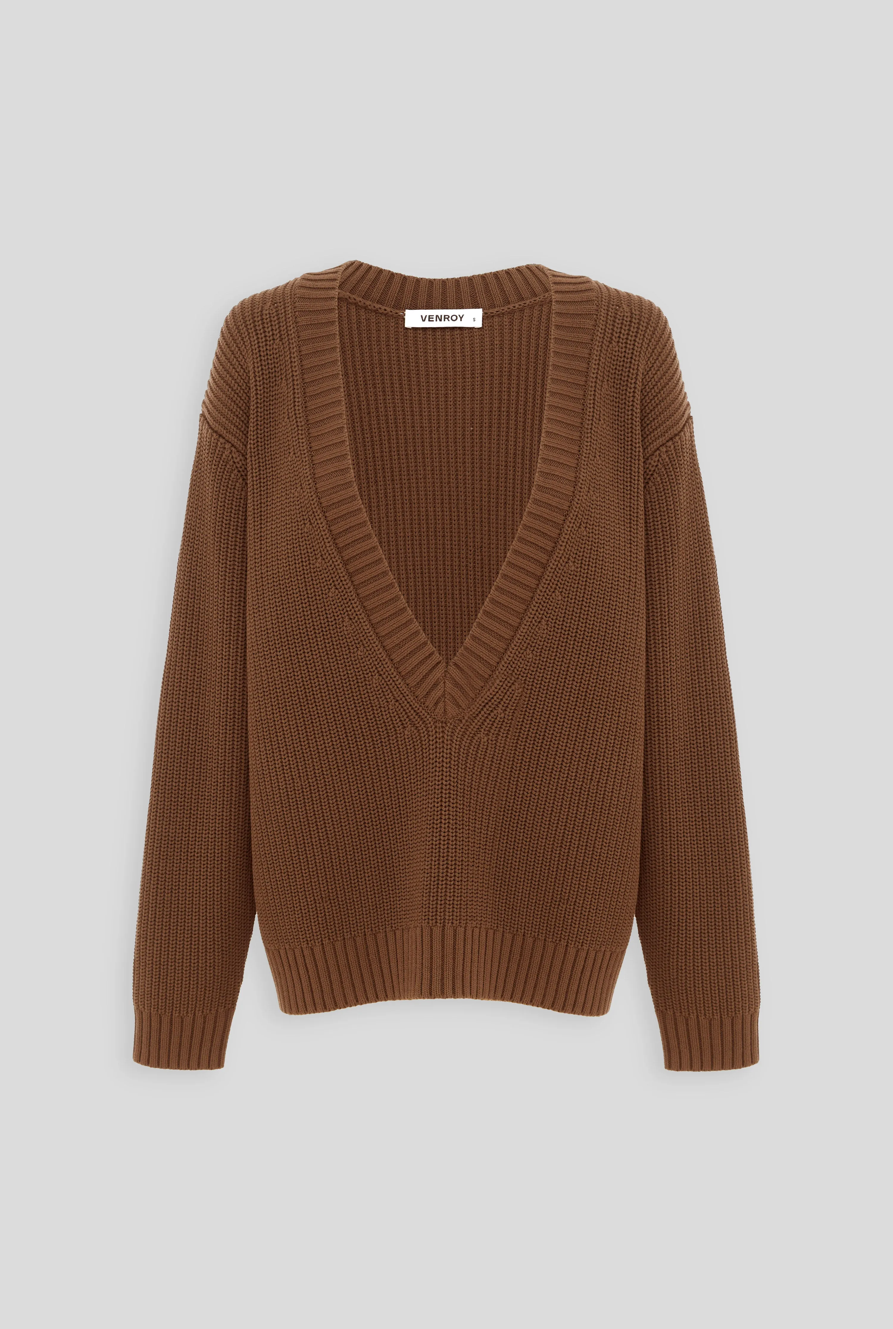 Cotton Deep V Neck Sweater - Cacao