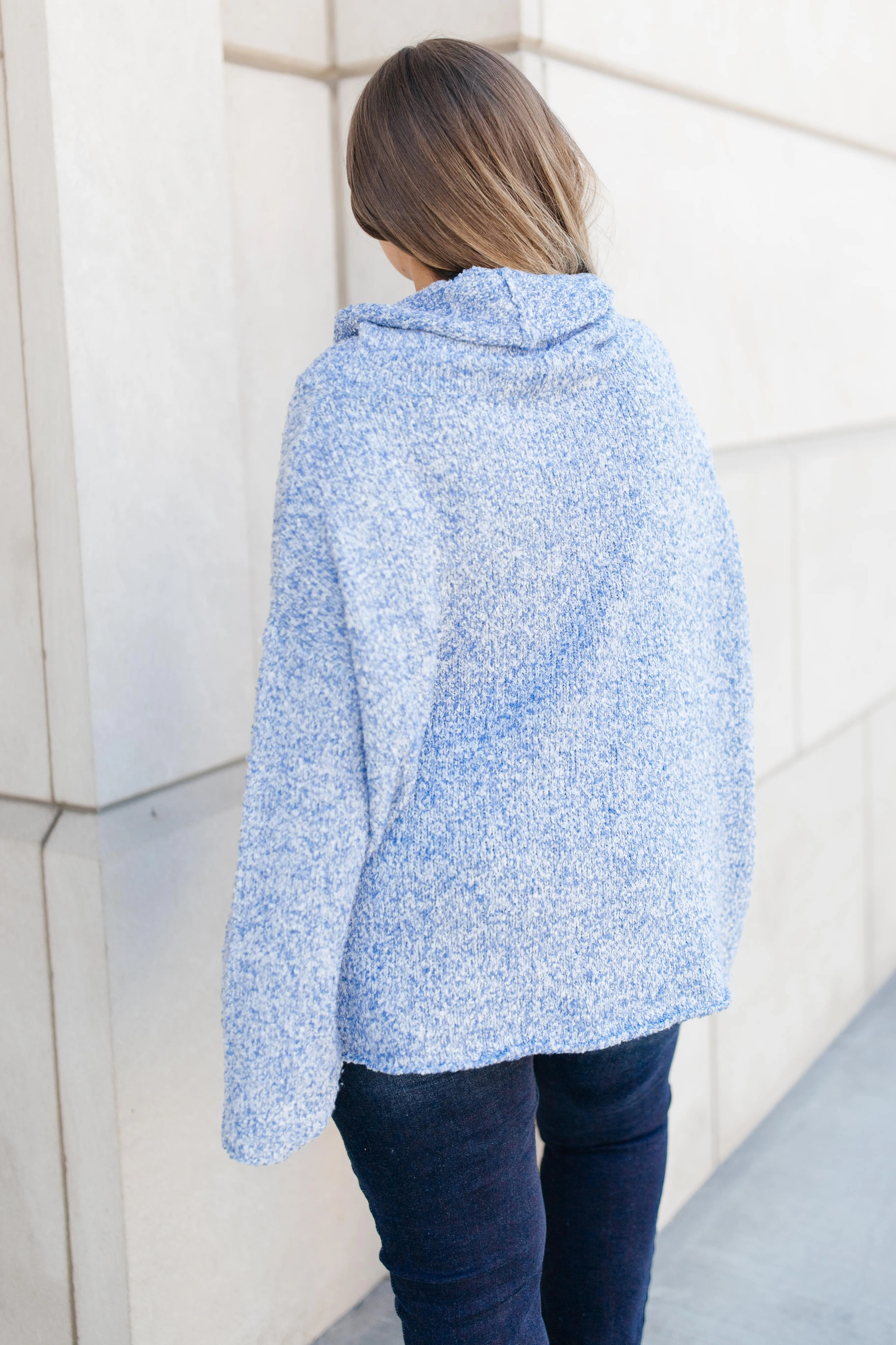 Cozy Cowl Neck in Heather Blue