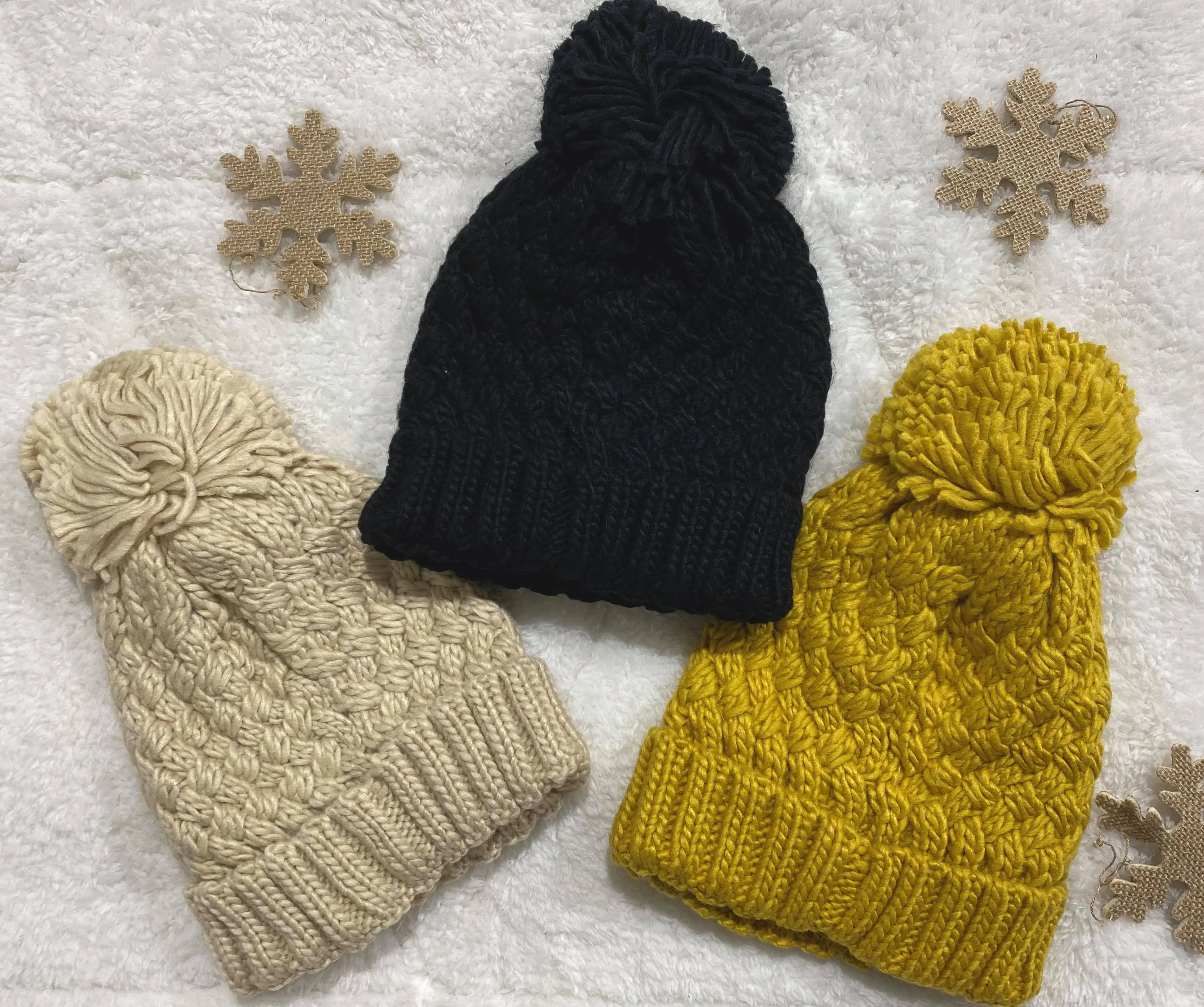 Crochet Knit Pom Pom Beanie - Final Sale