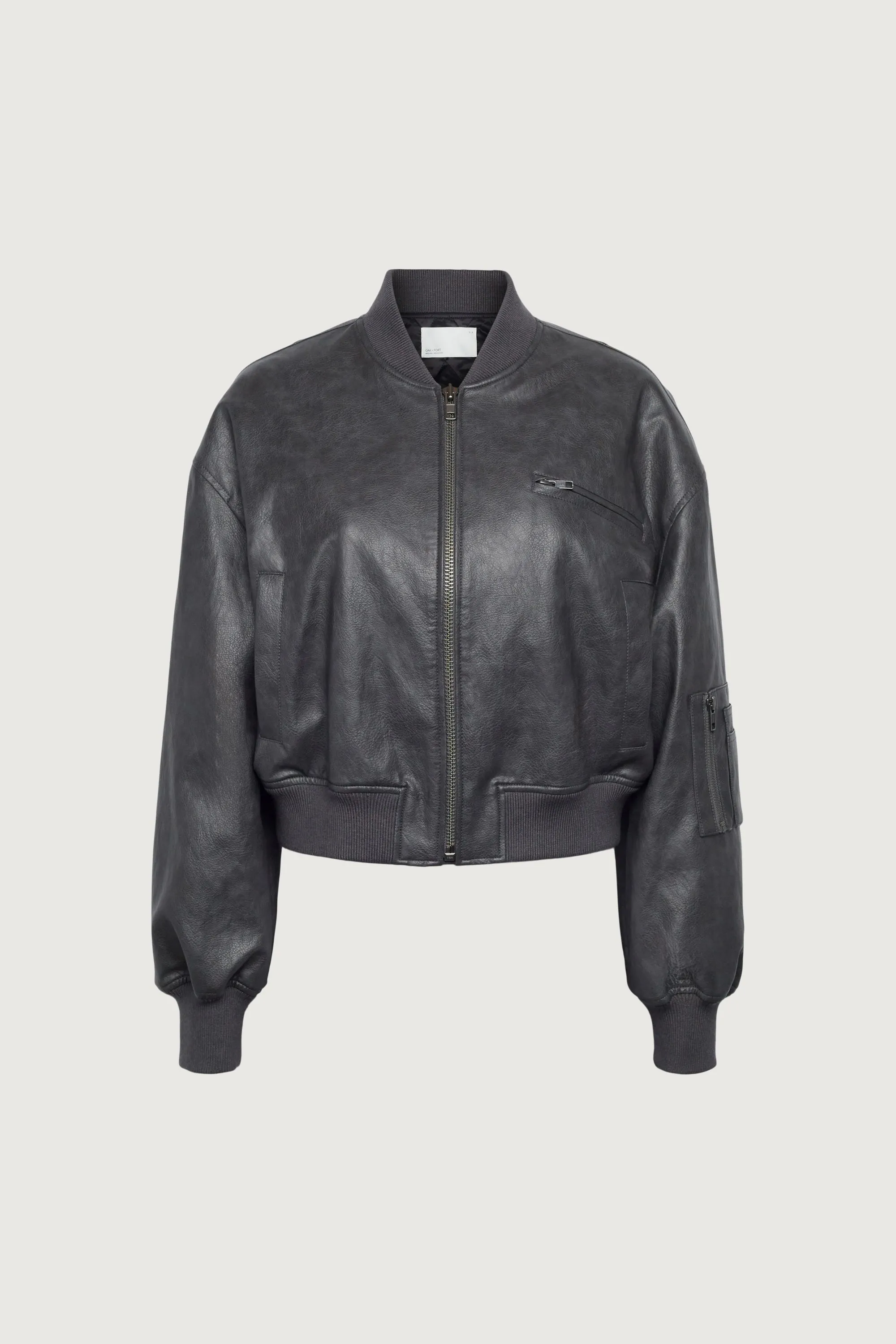 CROPPED VEGAN LEATHER BOMBER JACKET