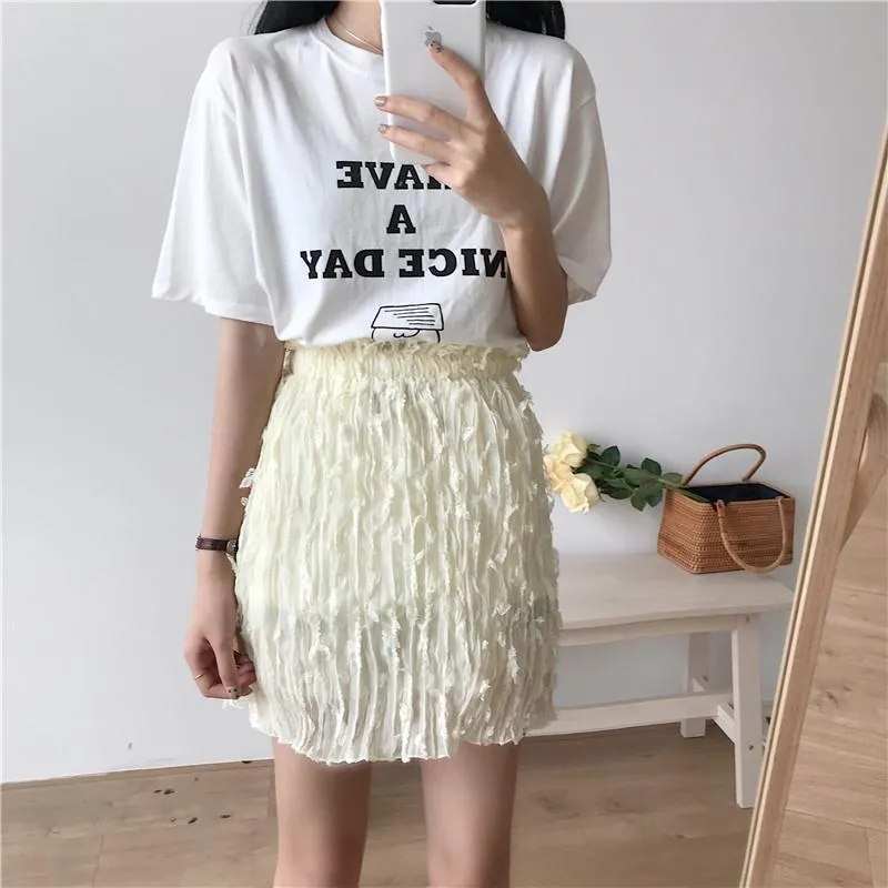 Cute Flowers Vintage Light Chiffon Beige Pencil Summer Skirt