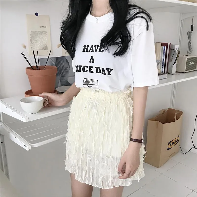 Cute Flowers Vintage Light Chiffon Beige Pencil Summer Skirt