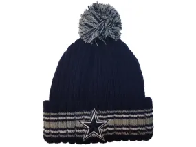 Dallas Cowboys New Era Navy with Gray & White Stripes Cuffed Pom Beanie Hat Cap