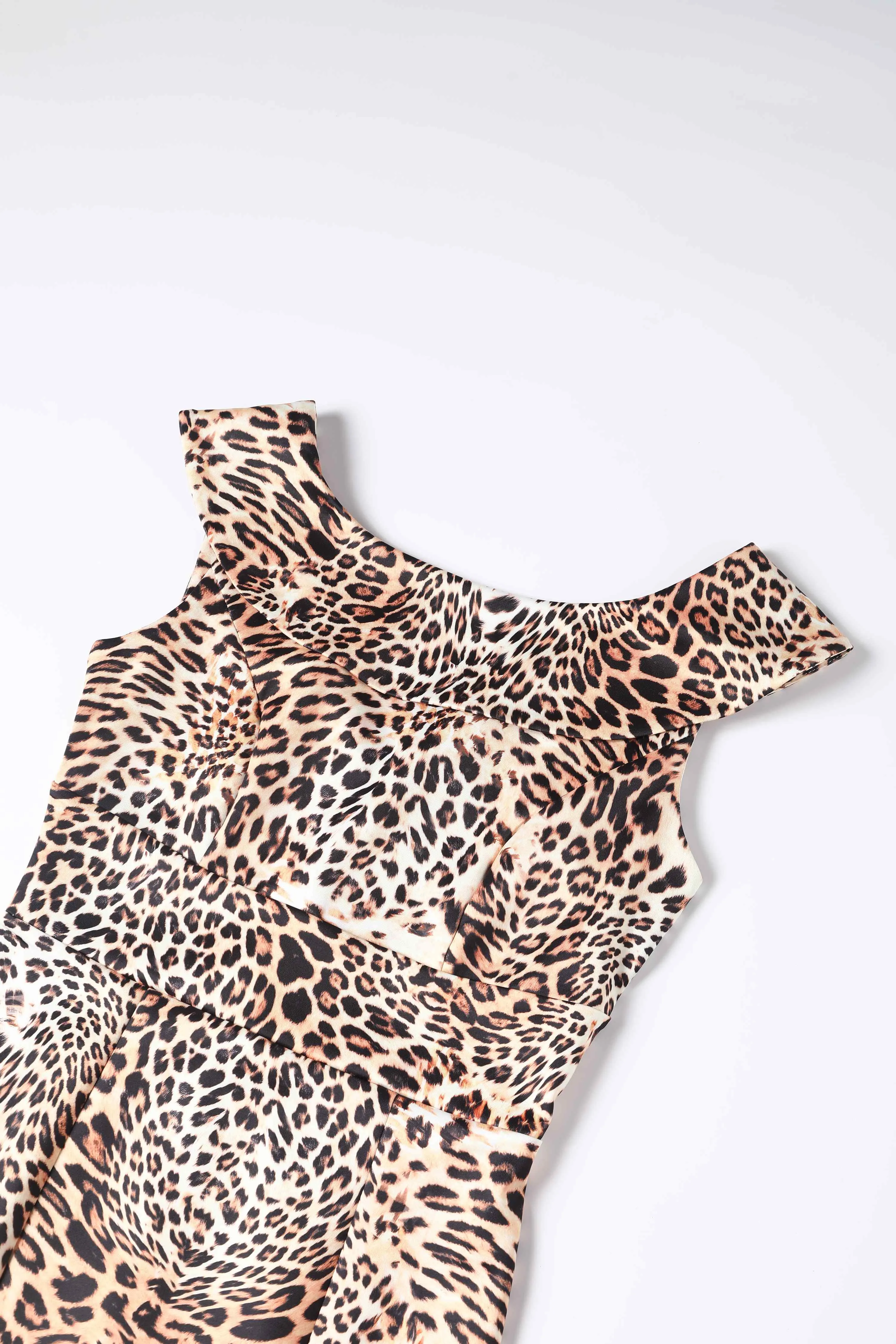 Darla Fitted Roll Collar Dress in Leopard Print