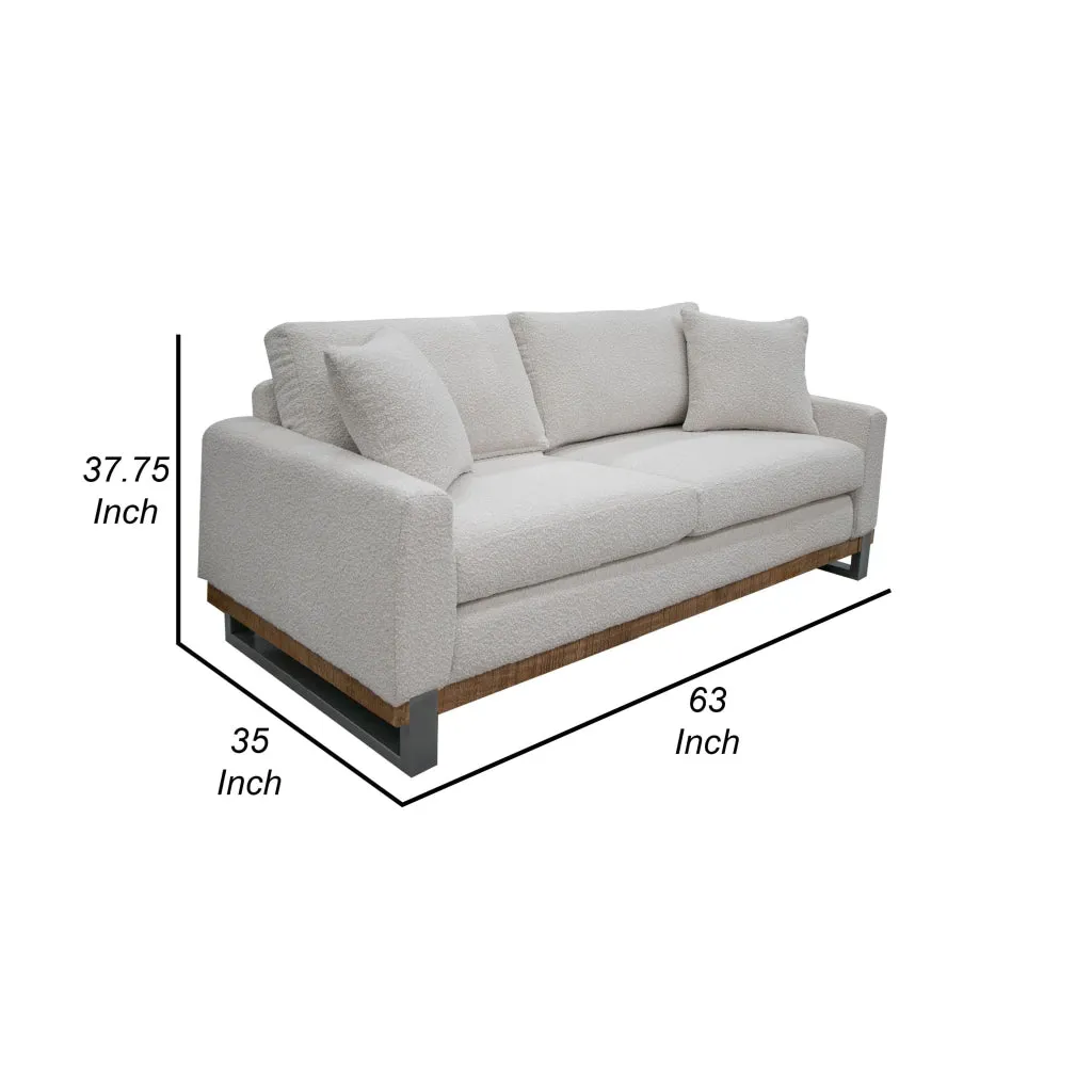 Dome Loveseat with 2 Accent Pillows, 63 Inch, Solid Wood, Ivory Polyester By Casagear Home