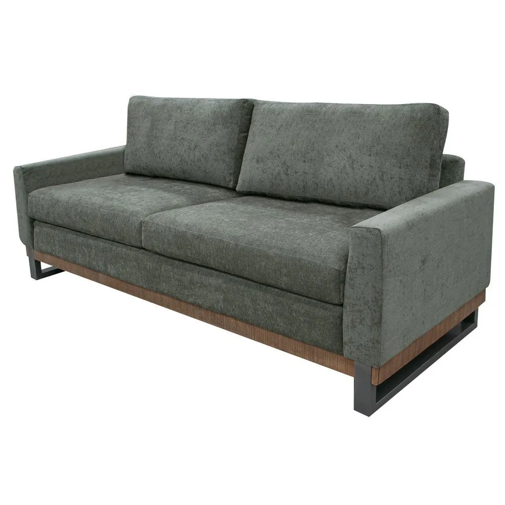 Dome Sofa with 2 Accent Pillows, 86 Inch, Solid Wood, Olive Green Polyester By Casagear Home