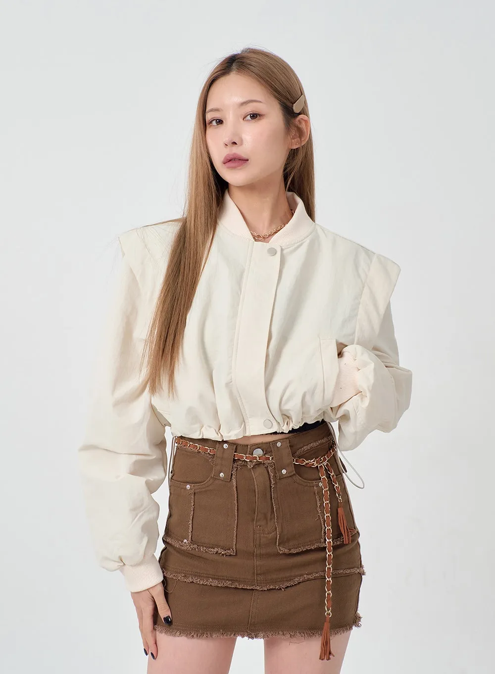 Drawstring Waist Cropped Jacket BD23