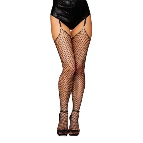 Dreamgirl Raw Edge Diamond-net Thigh High Stocking 0215 - Black