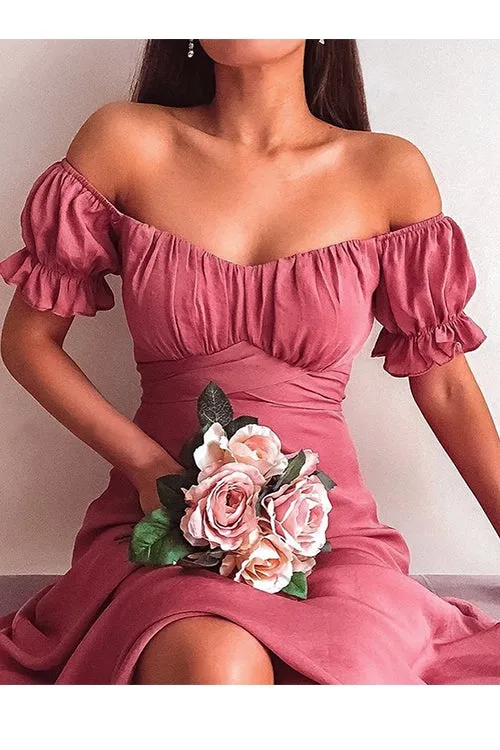 Dunnmall Love the Favor Off the Shoulder Maxi Dress