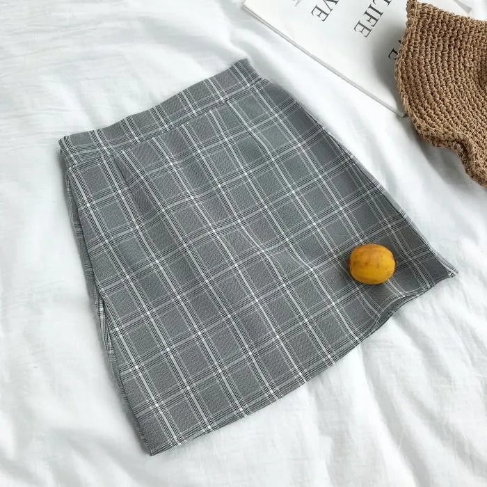 Elegant Vintage Plaid Pencil Pastel Colour Skirt