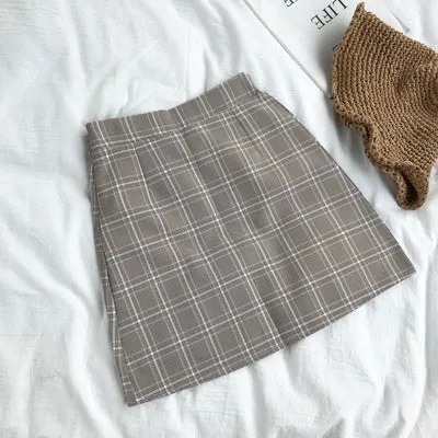 Elegant Vintage Plaid Pencil Pastel Colour Skirt