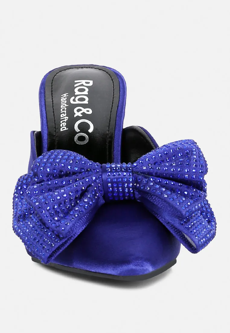 ELISDA Blue Embellished Bow High Heel Mules