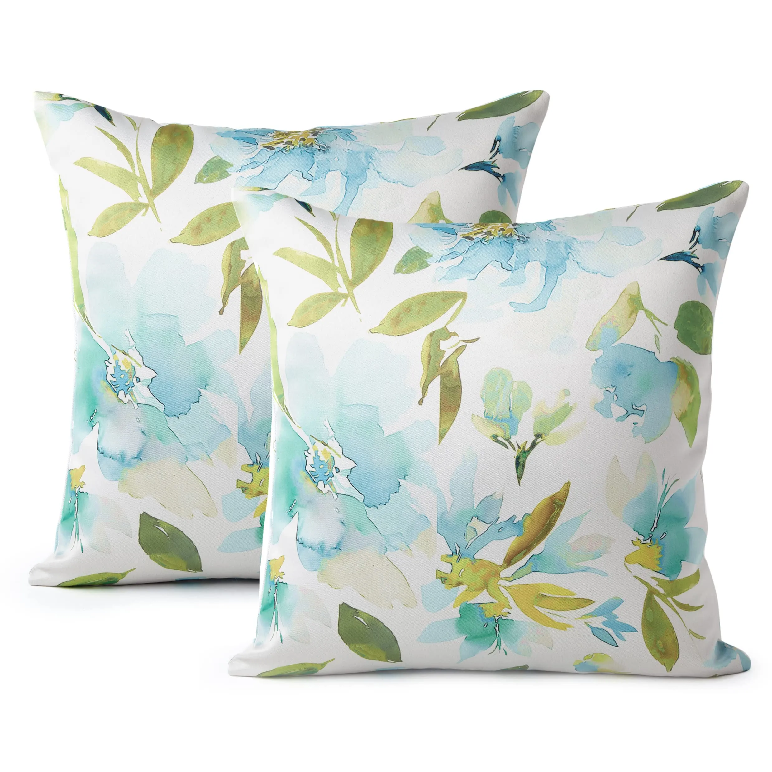 Encasa Homes Decorative Cushion Cover 16 x 16 inch (40 x 40 cm) - F1 Aqua - Floral Digital Printed, Large Square Pillow Case (Set of 2) ,Polyester