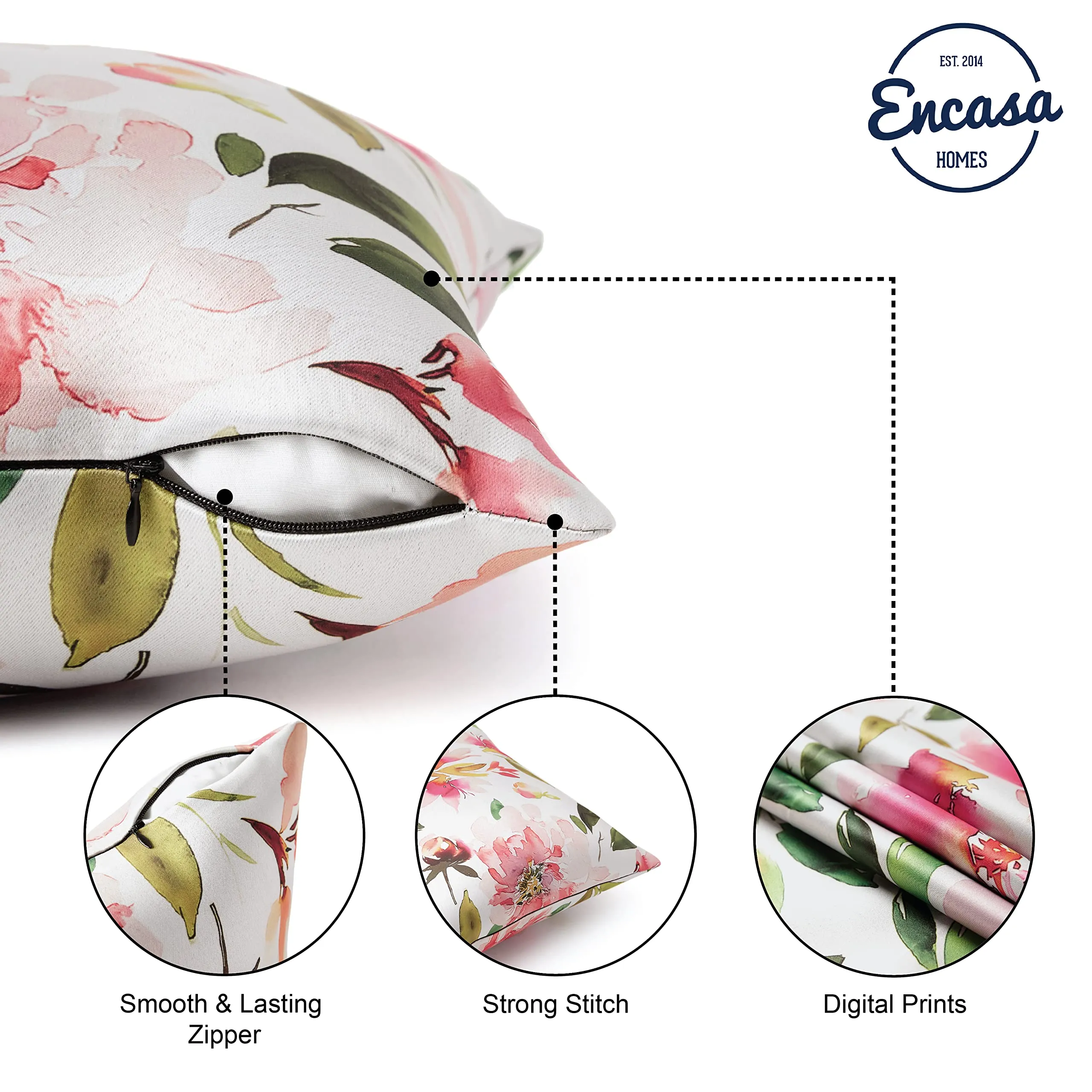 Encasa Homes Decorative Cushion Covers 2 pcs (50x50 cm, 20x20 in) I Floral Digital Printed on Soft Silver Thick Fabric I F1 Spring I Medium Square Pillow Case for Sofa I Machine Washable