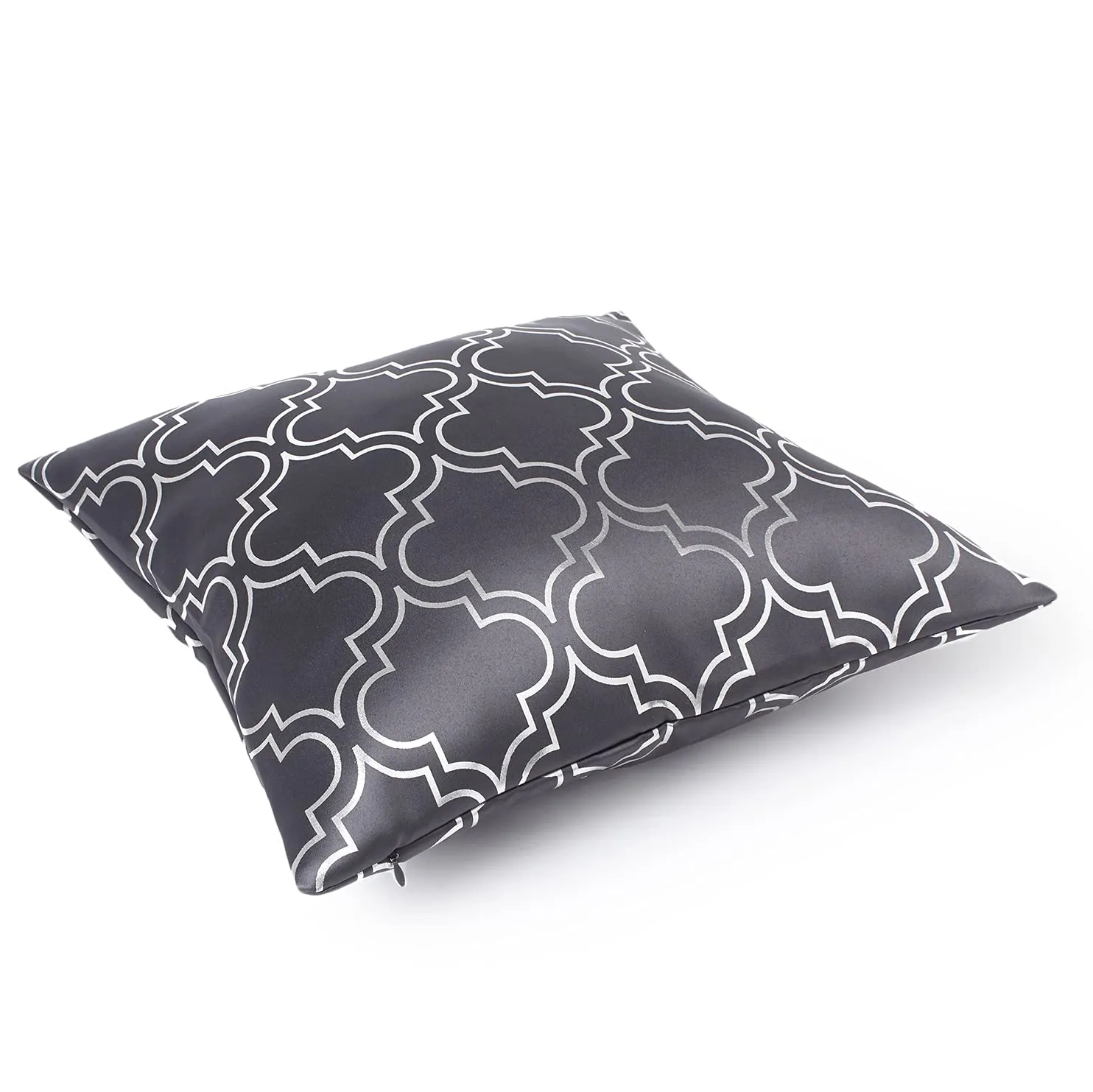 Encasa Homes Satin Weave Polyester Silver Star Foil Printed Trellis Grey Square Cushion Covers 16 x 16 inch Pack of 2