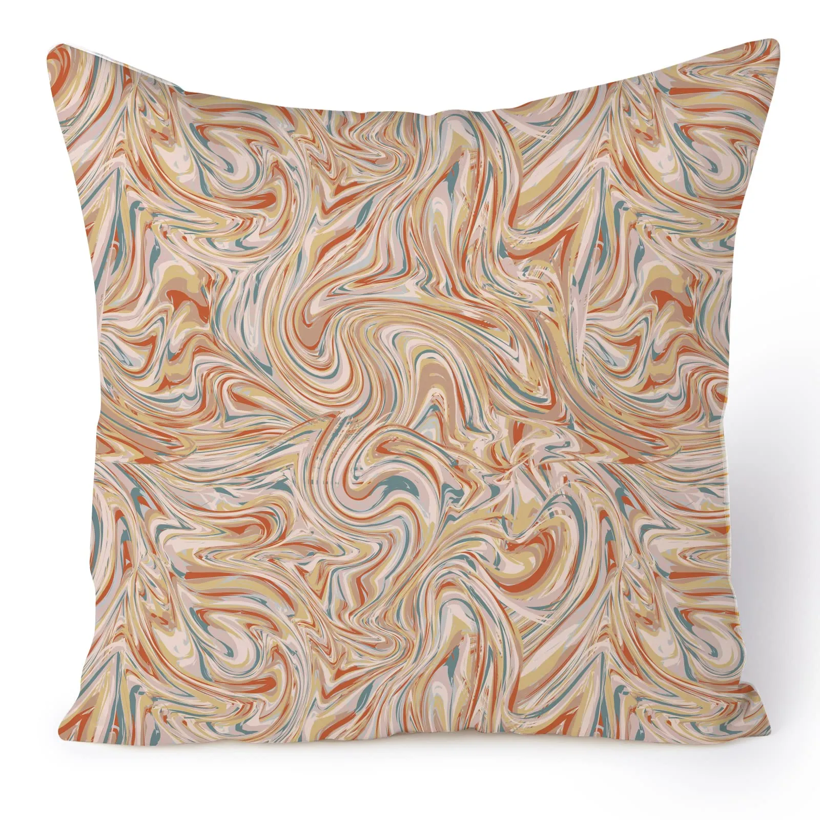 Encasa XO Polyester Decorative 300 TC Cushion Cover 16"X16" (40X40 Cm) - Marble Peach - Floral Digital Printed, Large Square Pillow Case For Chair, Seat, Bed, Office & Home (Set Of 2)