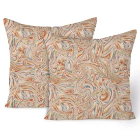 Encasa XO Polyester Decorative 300 TC Cushion Cover 16"X16" (40X40 Cm) - Marble Peach - Floral Digital Printed, Large Square Pillow Case For Chair, Seat, Bed, Office & Home (Set Of 2)