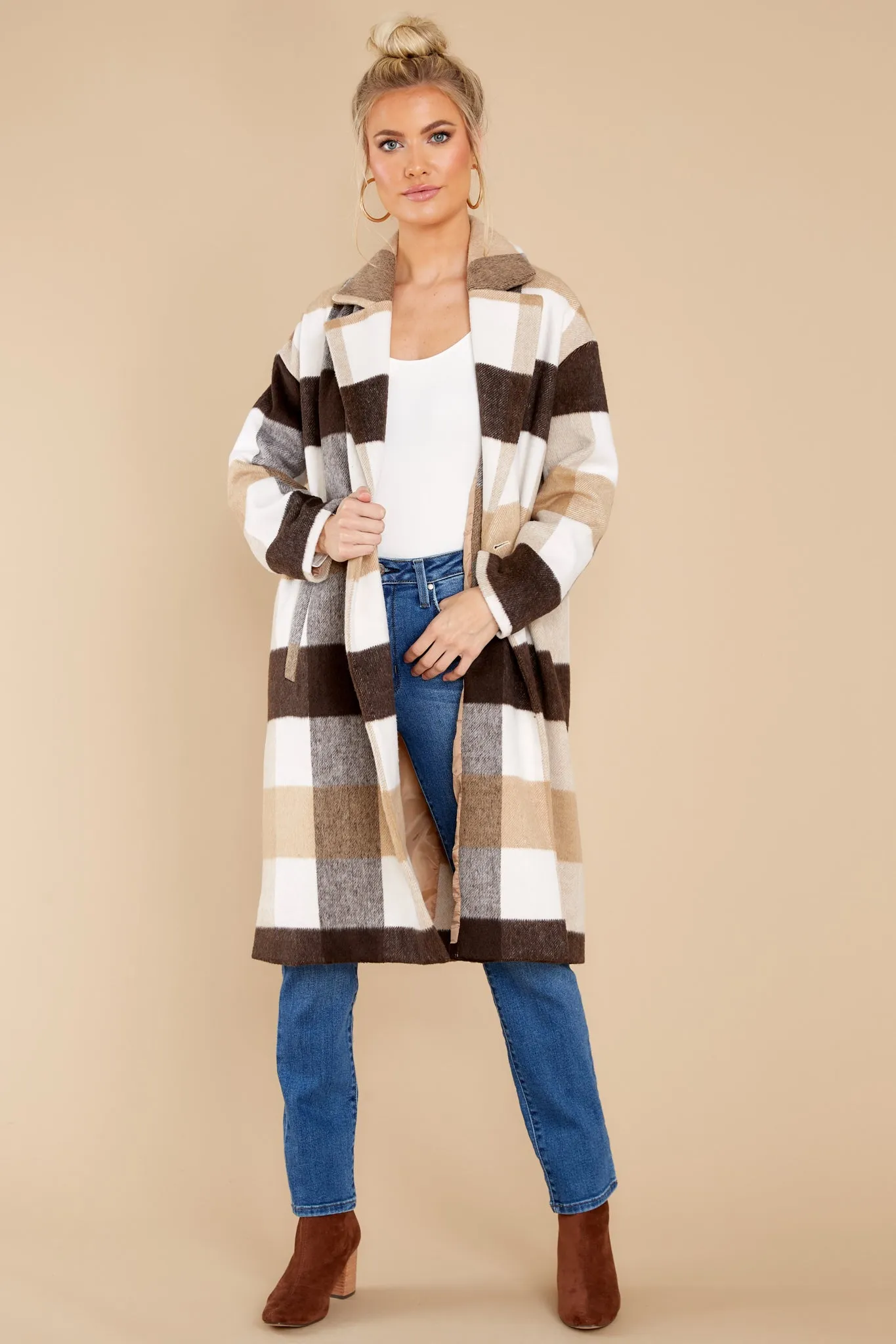 Escape The Ordinary Ivory Plaid Coat