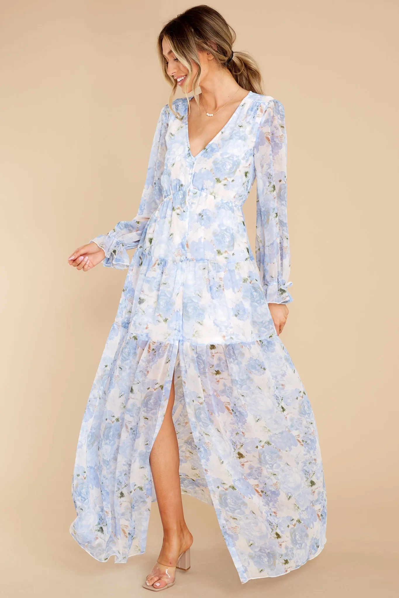 Everlasting Joy Blue Multi Floral Print Maxi Dress