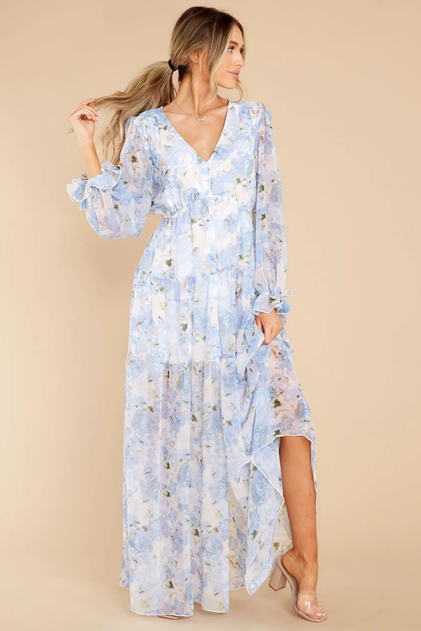 Everlasting Joy Blue Multi Floral Print Maxi Dress