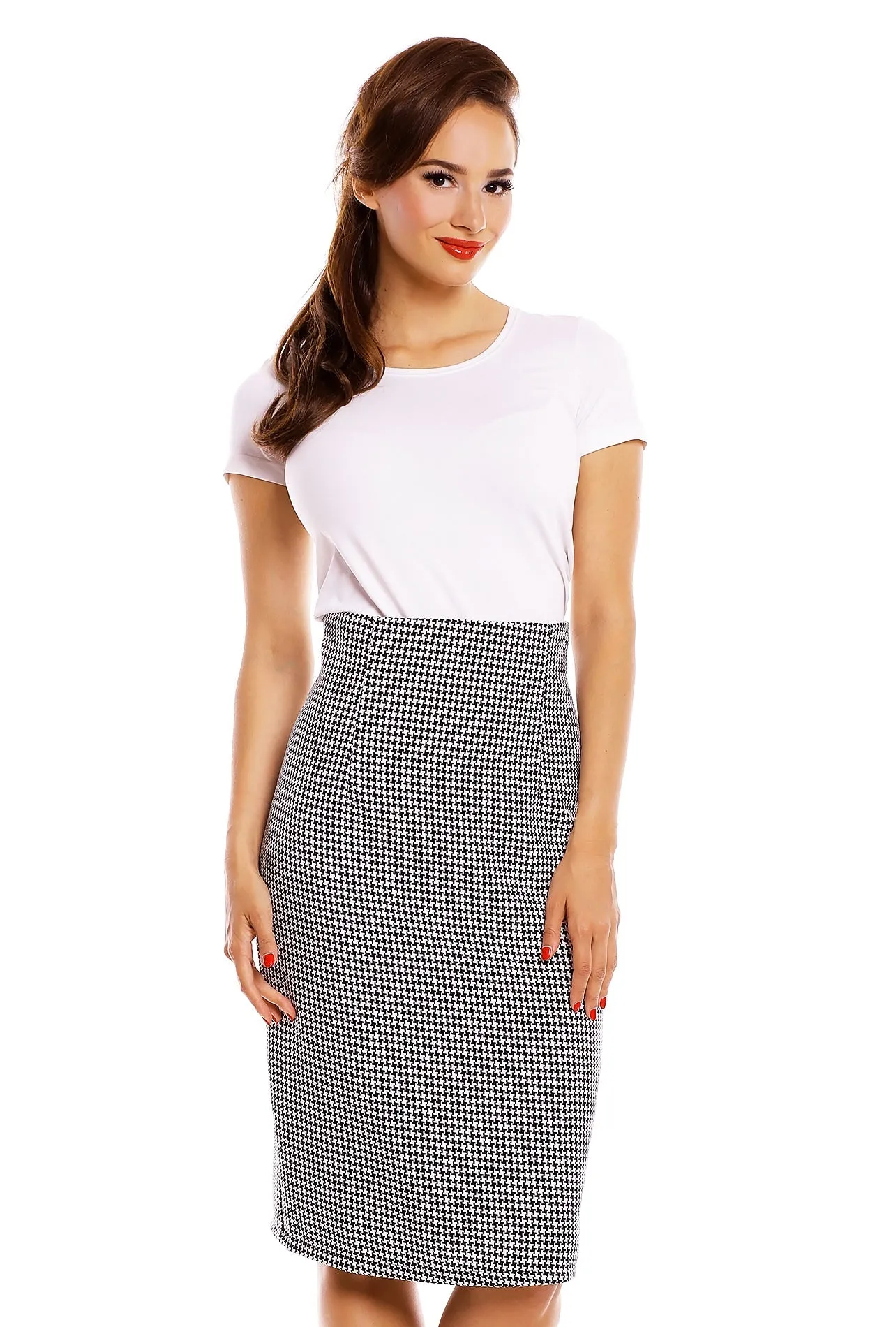 Falda Chic Vintage Inspired Pencil Skirt in Black-White