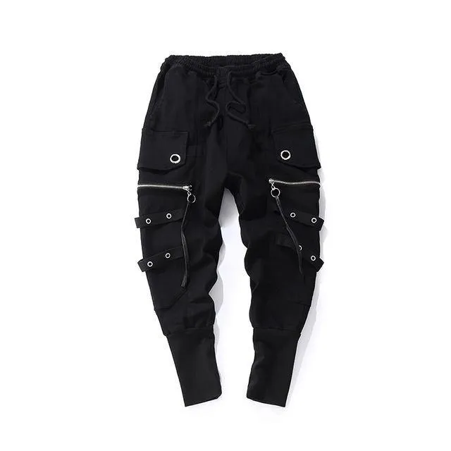 Fashion Drawstring casual men high quality Joggers black Sweatpants Ribbon Hip Hop Men streetwear casual Trousers Cross-pants