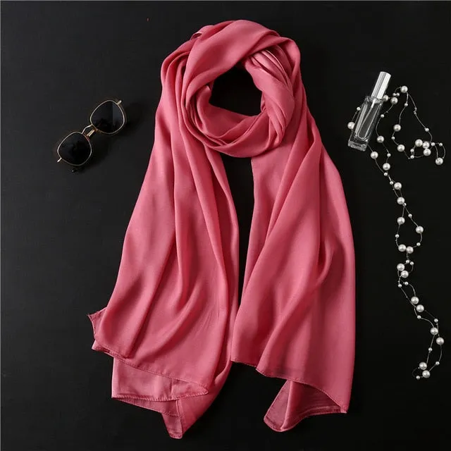 Fashion Silk Scarf Solid Color Bandana Shawl #FS-1