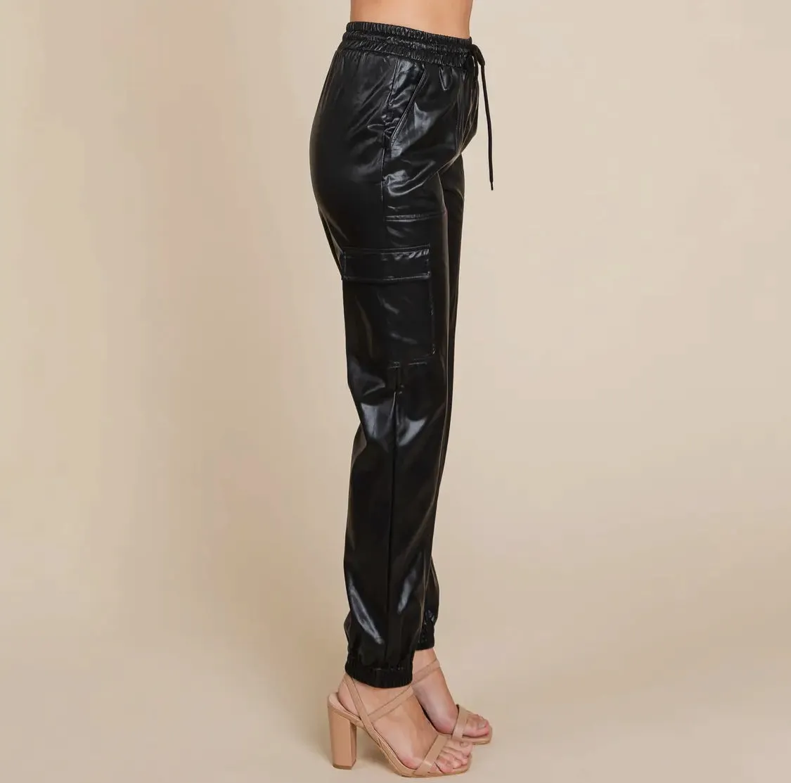 Faux Leather Cargo Pants