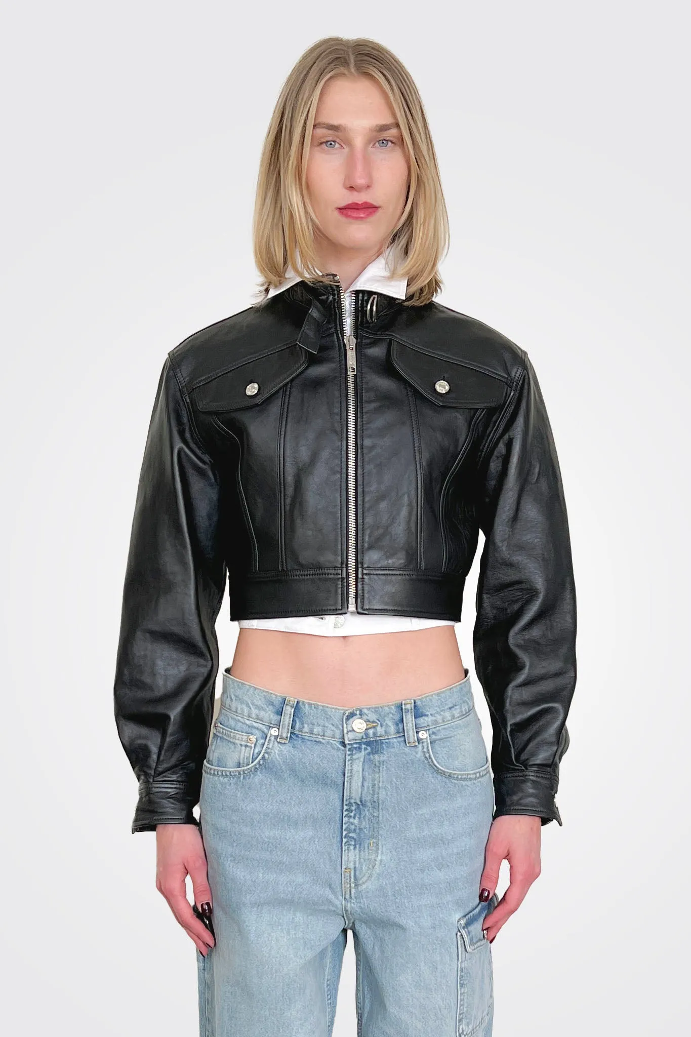 Faux Leather Crop Jacket - Black