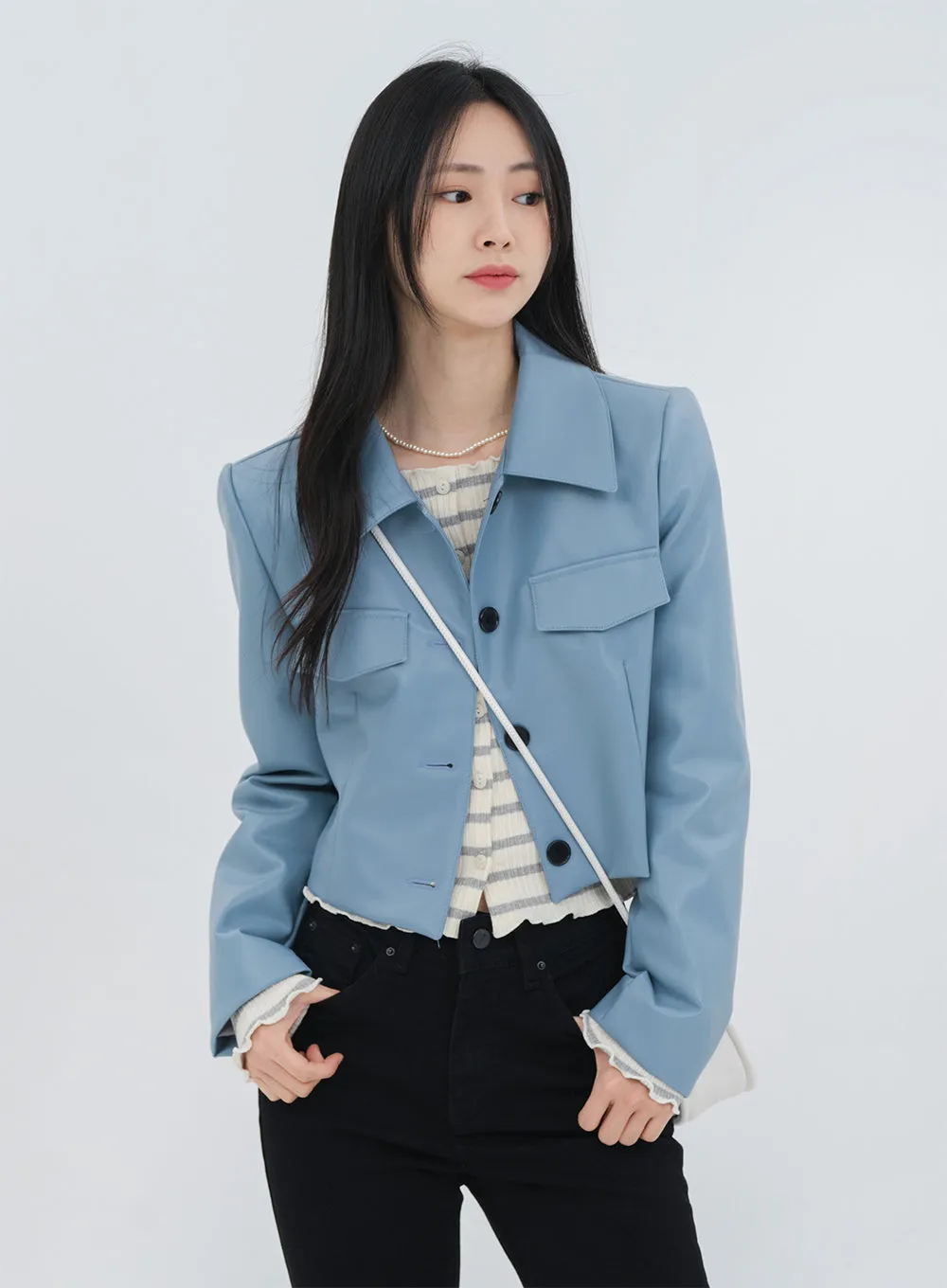 Faux Leather Cropped Jacket OM10