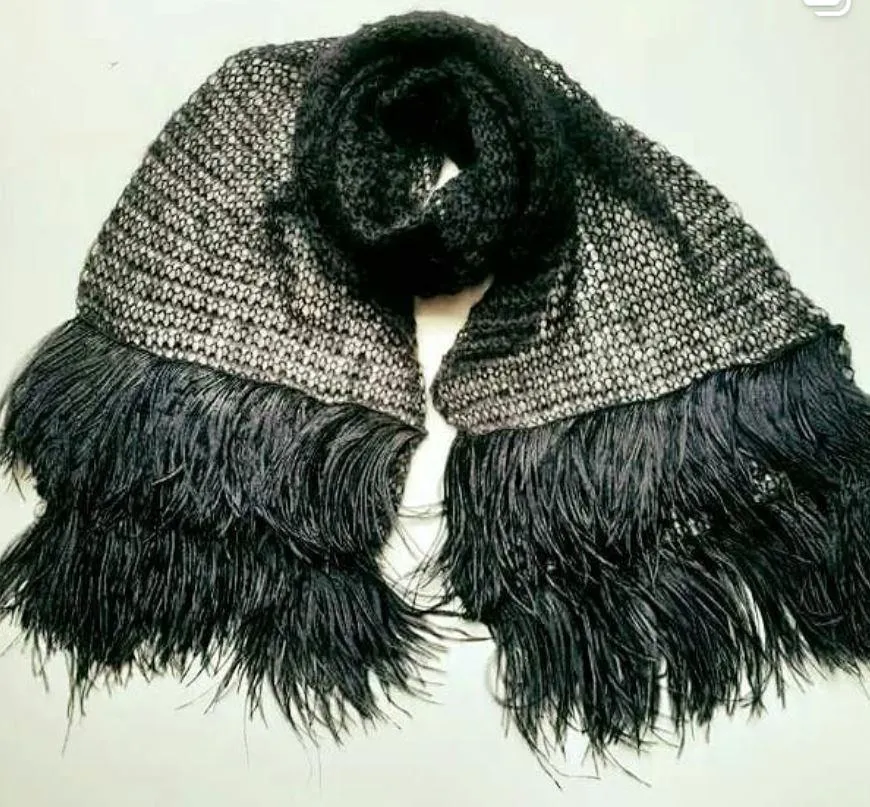 Feather trimmed Mohair Lace-Knit Scarf