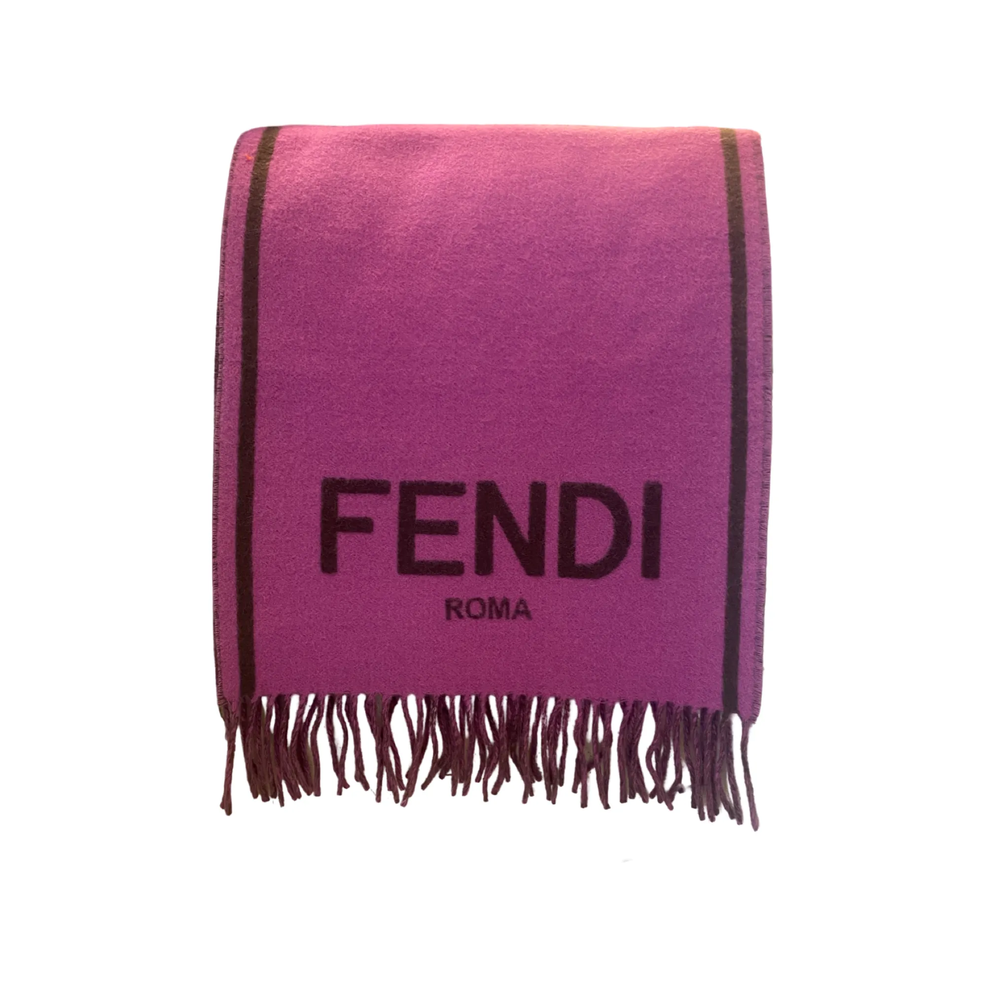 Fendi Roma Cashmere Scarf Purple Grey Logo