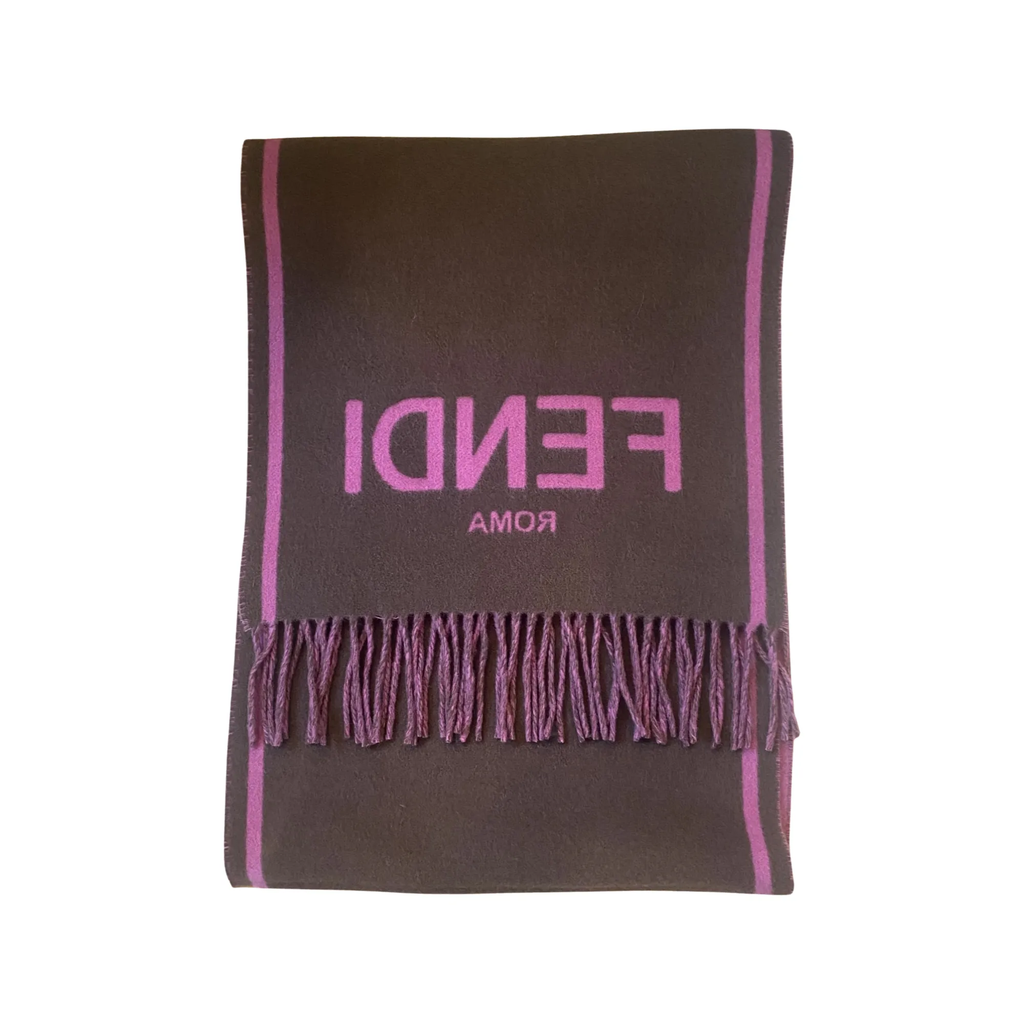 Fendi Roma Cashmere Scarf Purple Grey Logo