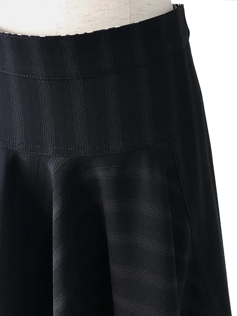 Final Sale! Black Striped Ruffled Panel Midi Pencil Skirt