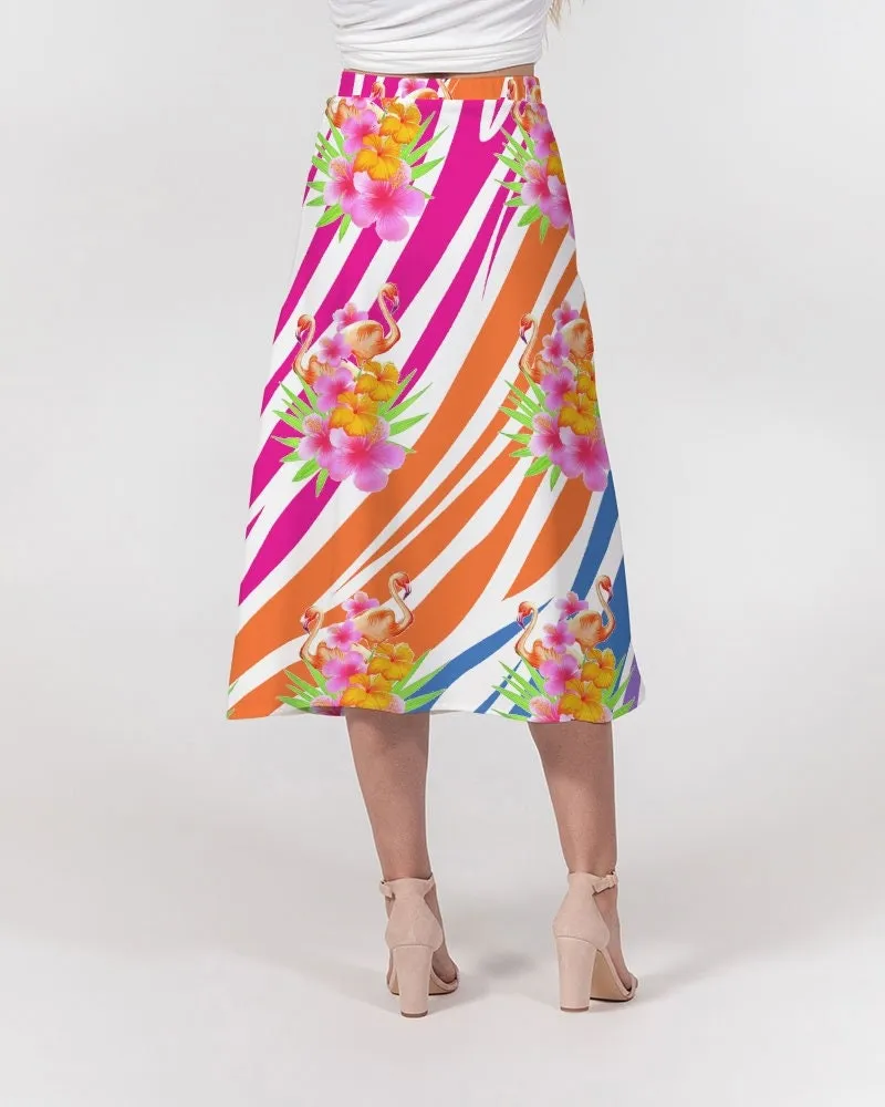 Flamingo Fiesta Women’s A Line Midi Skirt