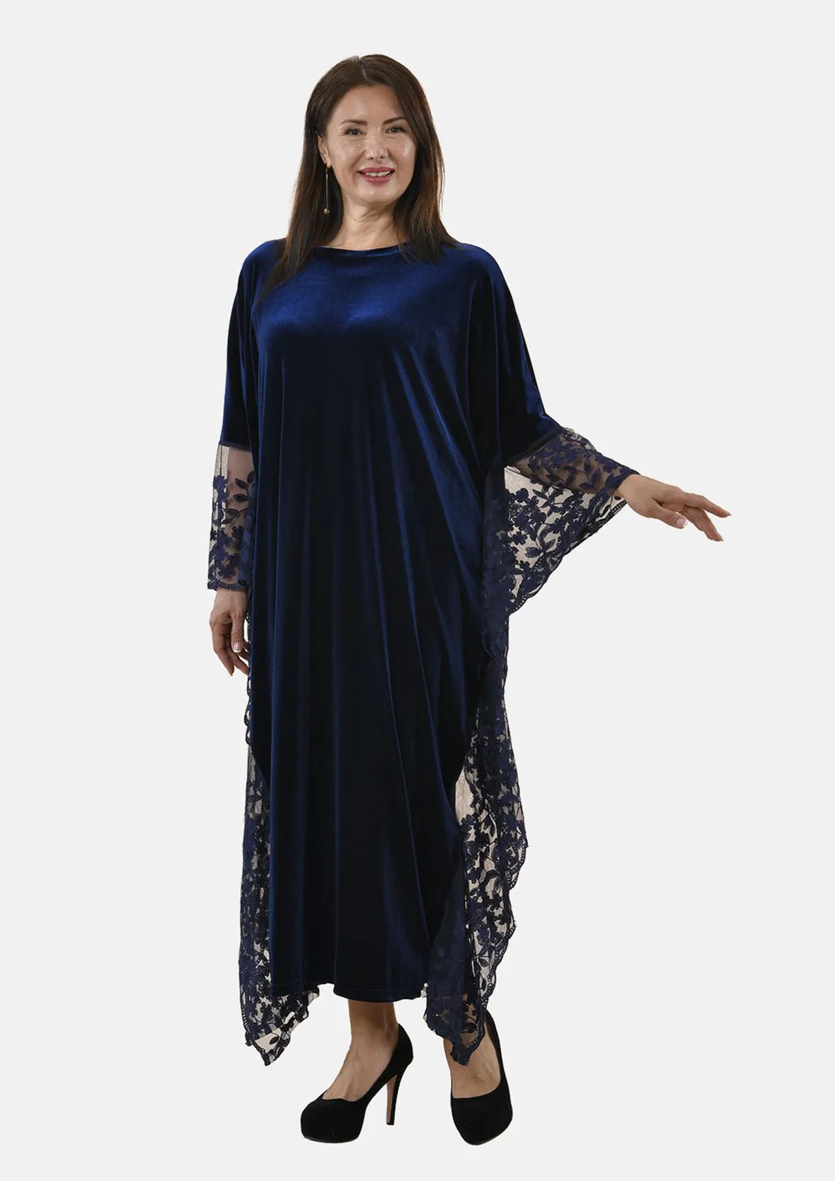 Floral Embroidered Velvet Kaftan Dress