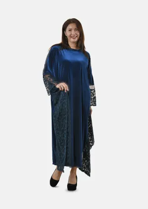 Floral Embroidered Velvet Kaftan Dress