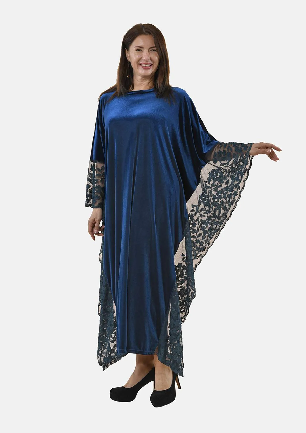 Floral Embroidered Velvet Kaftan Dress