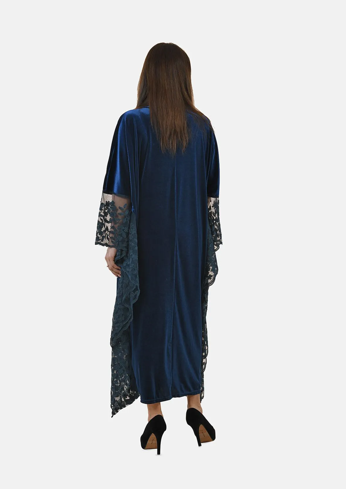 Floral Embroidered Velvet Kaftan Dress