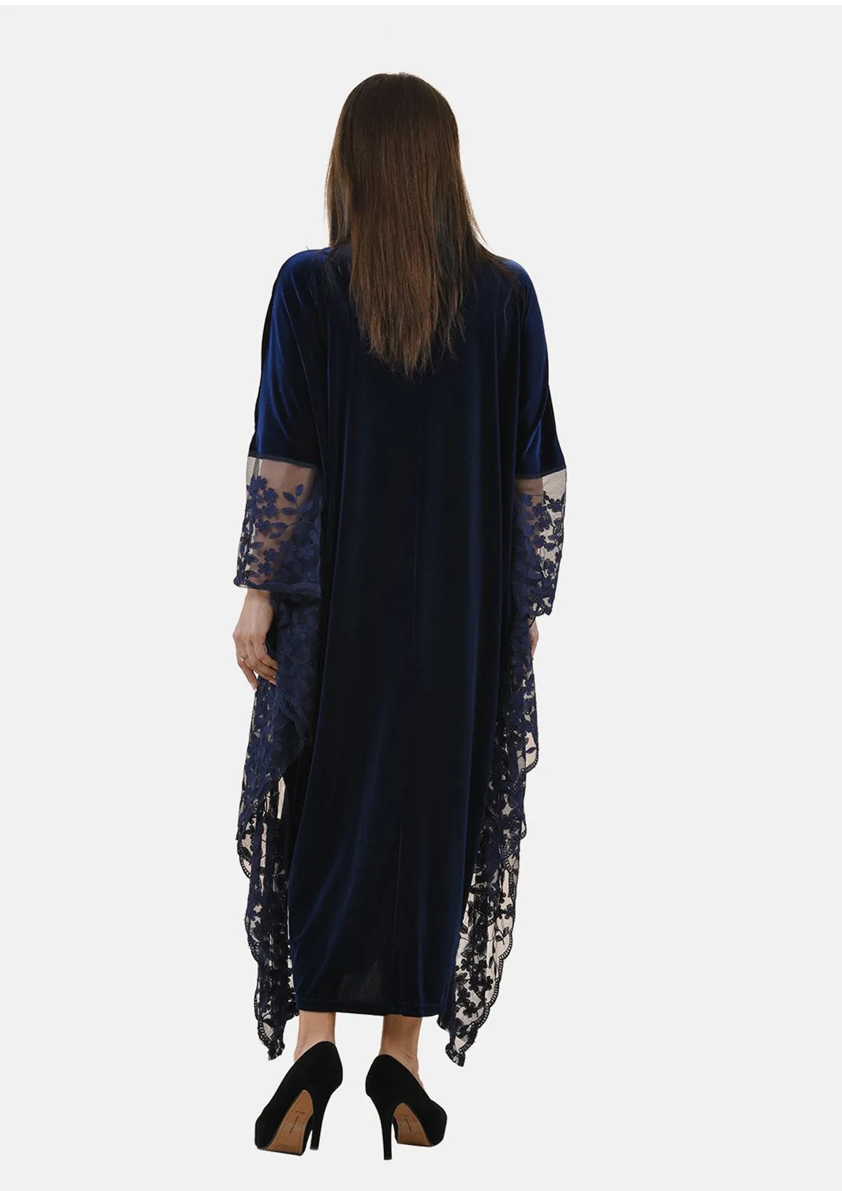 Floral Embroidered Velvet Kaftan Dress