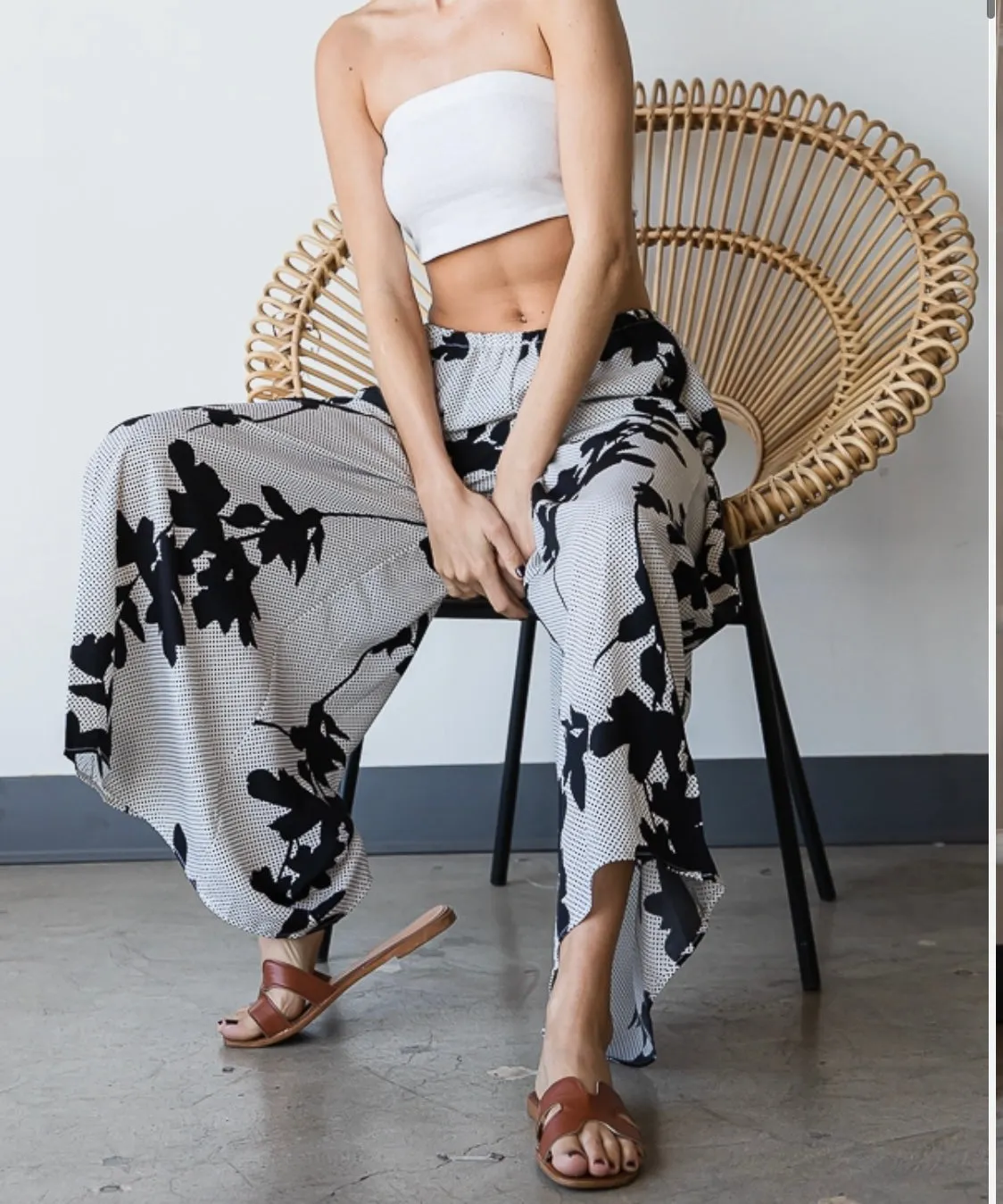 Floral print wide leg pants