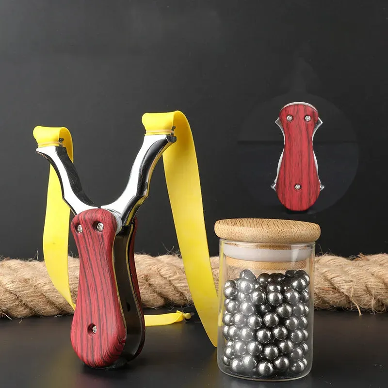 Folding Alloy Wooden Handle Pocket Slingshot