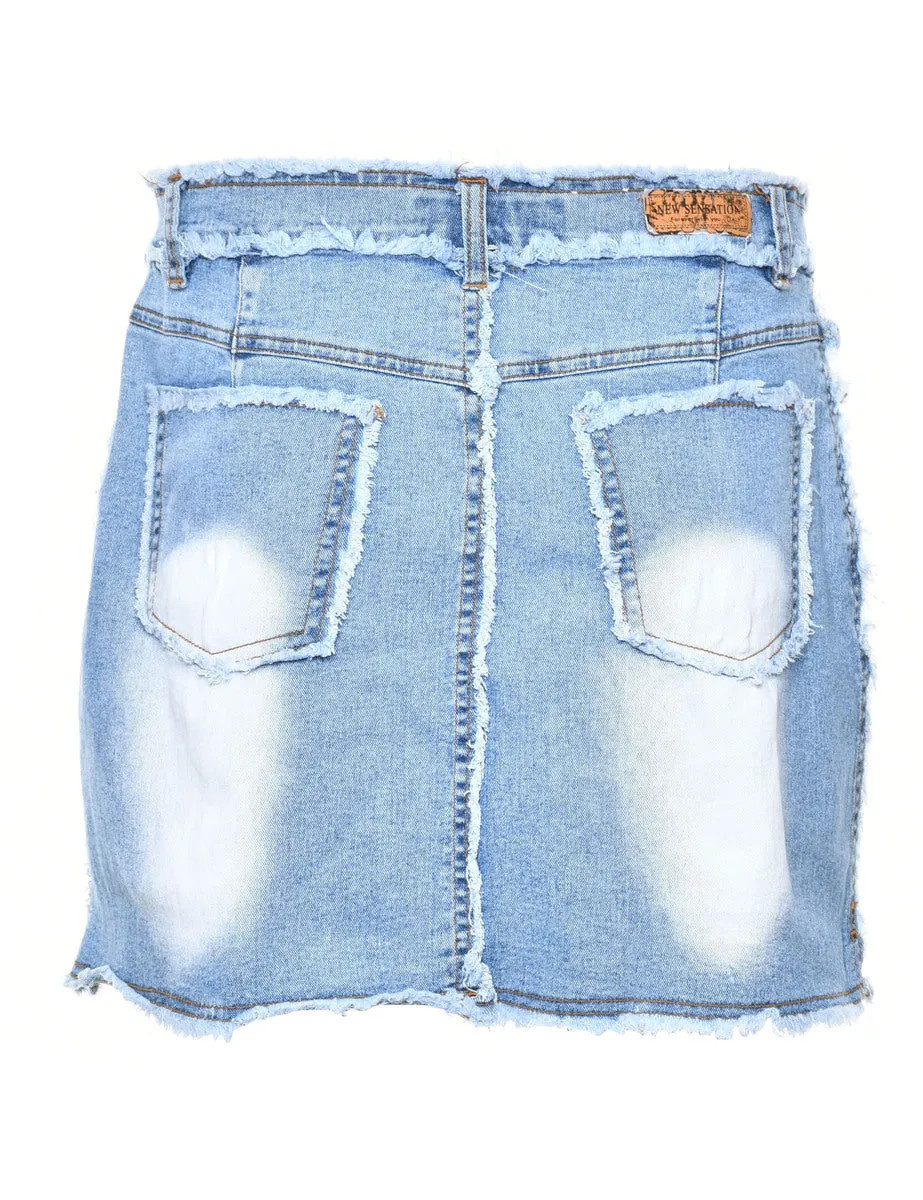 Frayed Edge 1990s Light Wash Denim Skirt - L