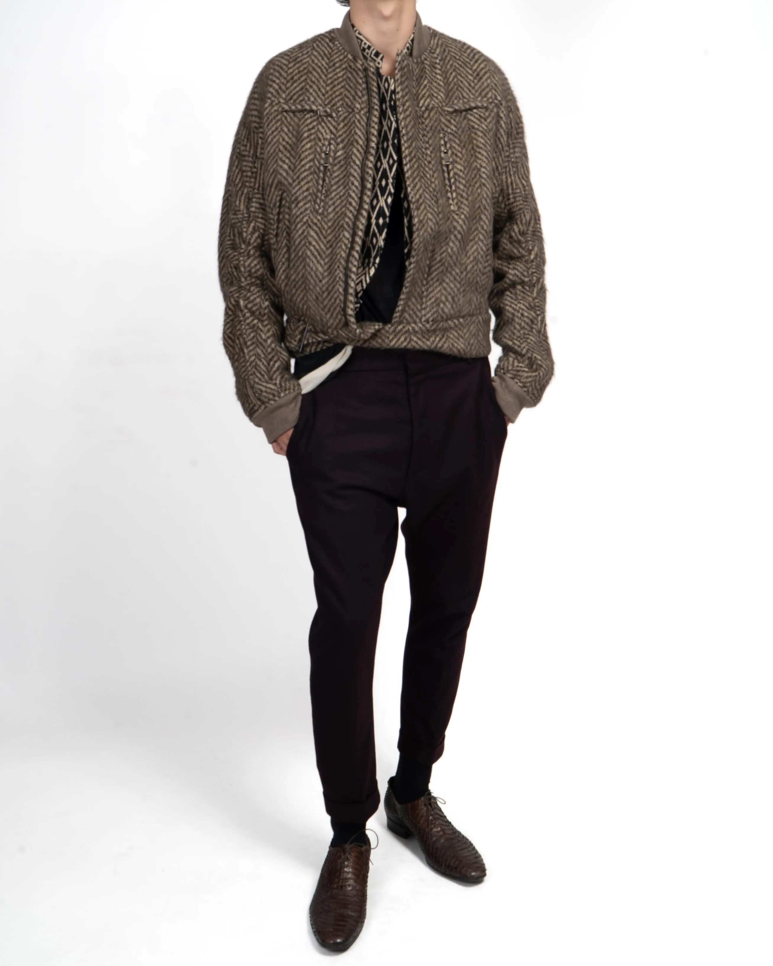 FW15 Oversized Biker Bomber in Chevron Alpaca