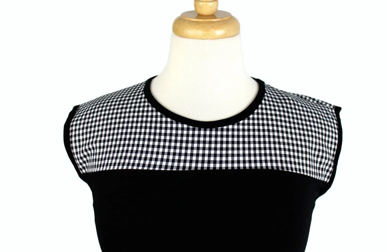 Gingham Vintage Inspired Black Top T-SK558