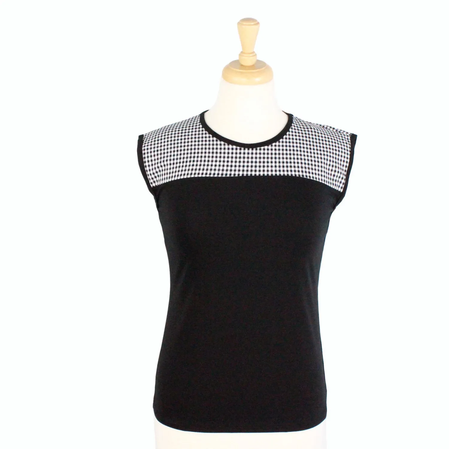 Gingham Vintage Inspired Black Top T-SK558