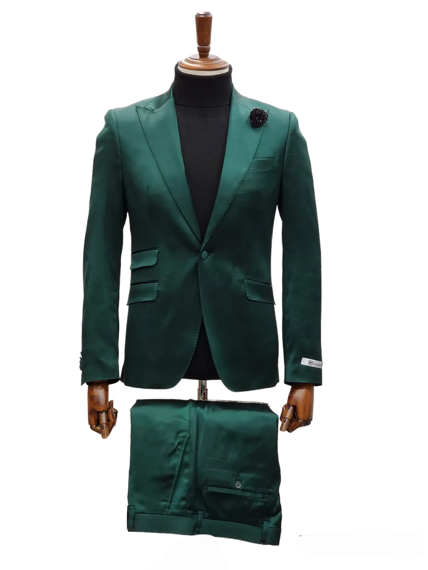 Giovanni Testi 1 Button Peak Lapel Stretch Satin Slim Fit Suit GT1P-19035 GREEN