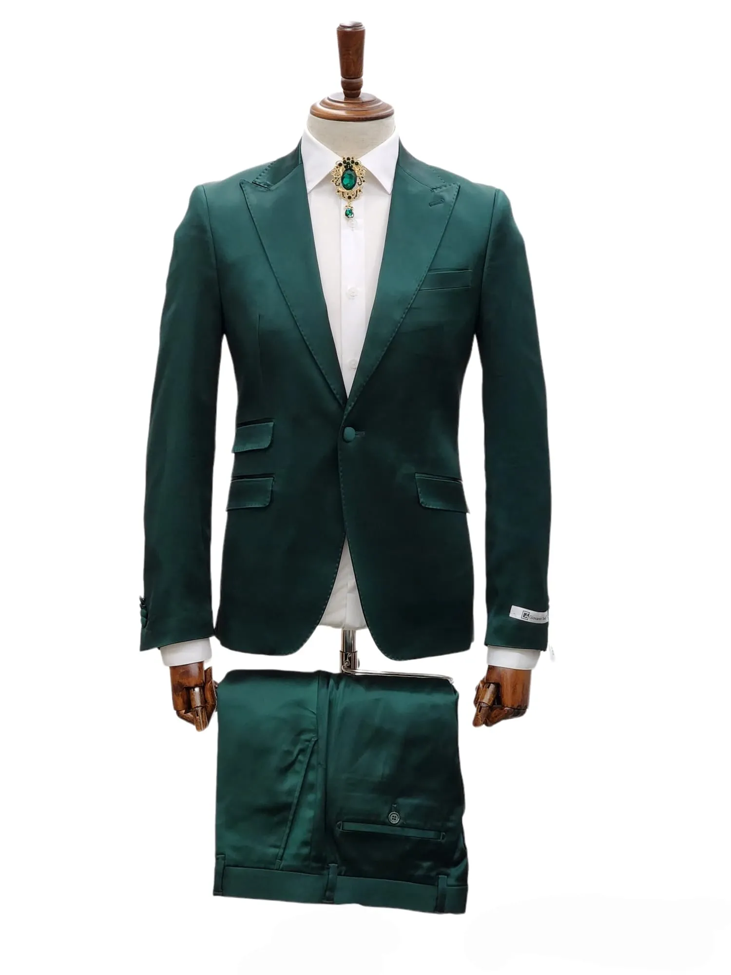 Giovanni Testi 1 Button Peak Lapel Stretch Satin Slim Fit Suit GT1P-19035 GREEN