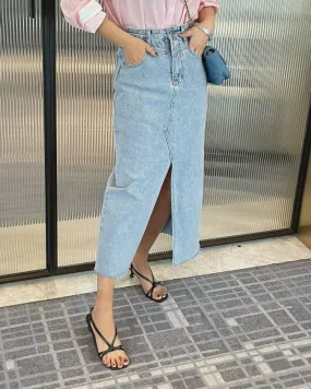 Girlary Y2k Denim Skirt With Slit Women Clothes Summer Korean Fashion Long Maxi Wrap Vintage Satin Cargo Pencil Spring